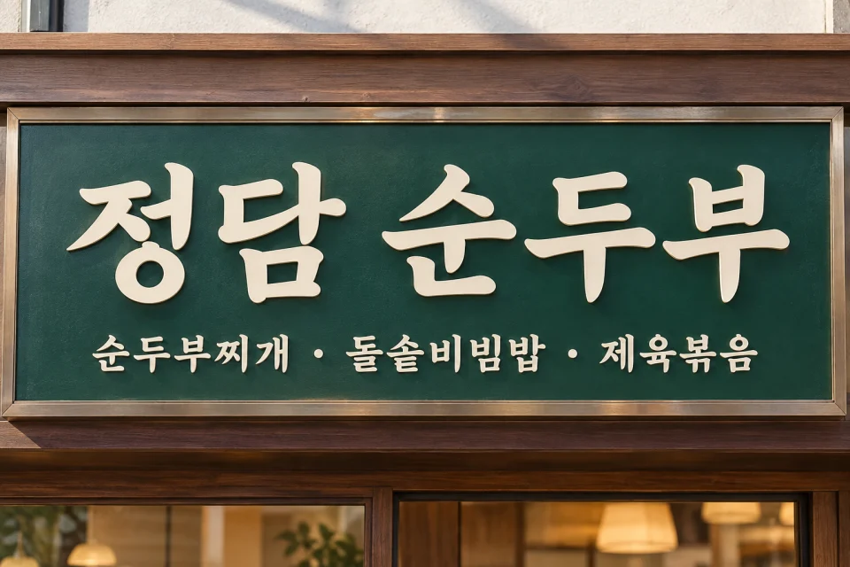A Korean-only sign for Jeongdam Sundubu